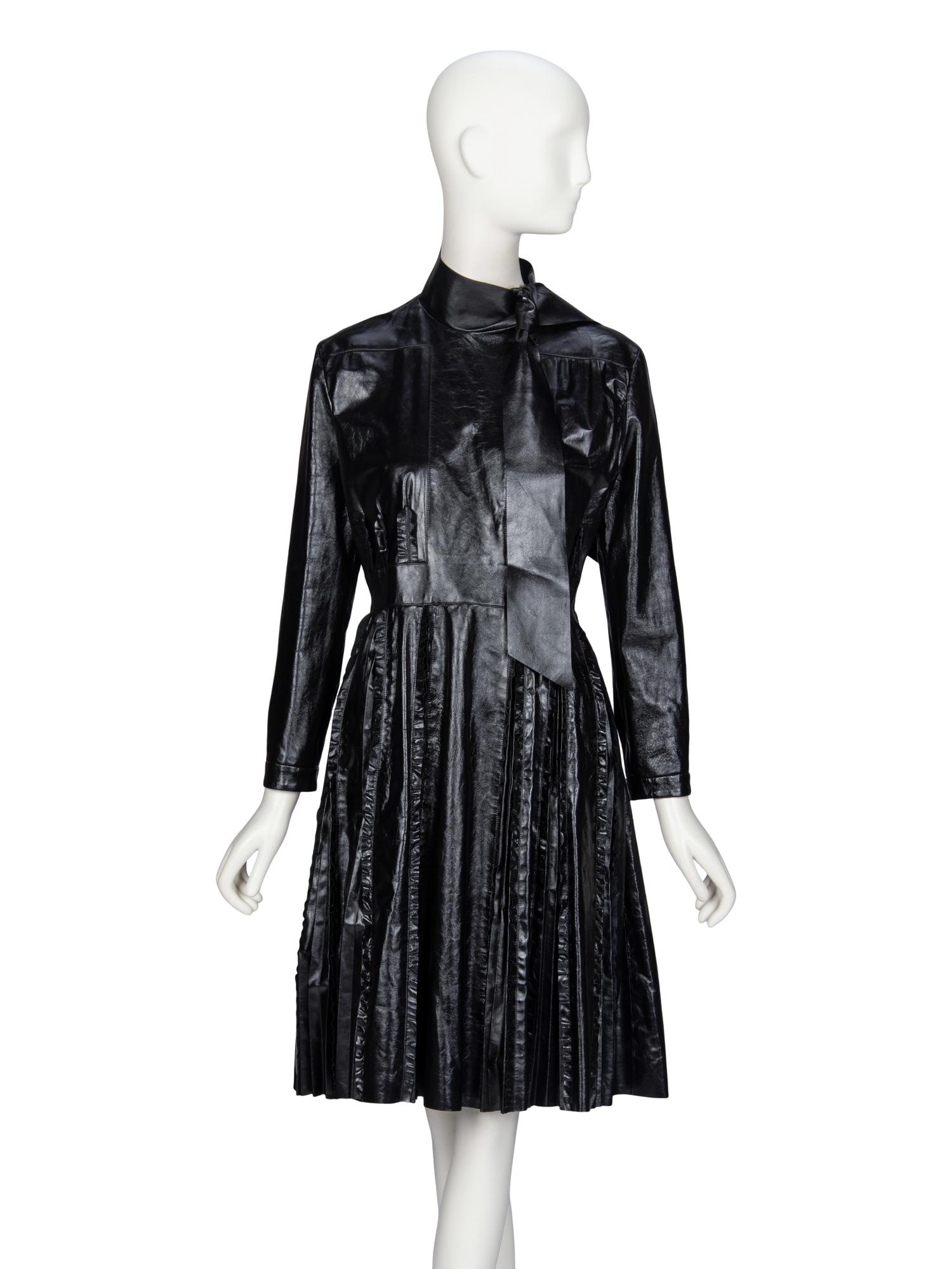 Valentino, Glossy Black Leather Dress