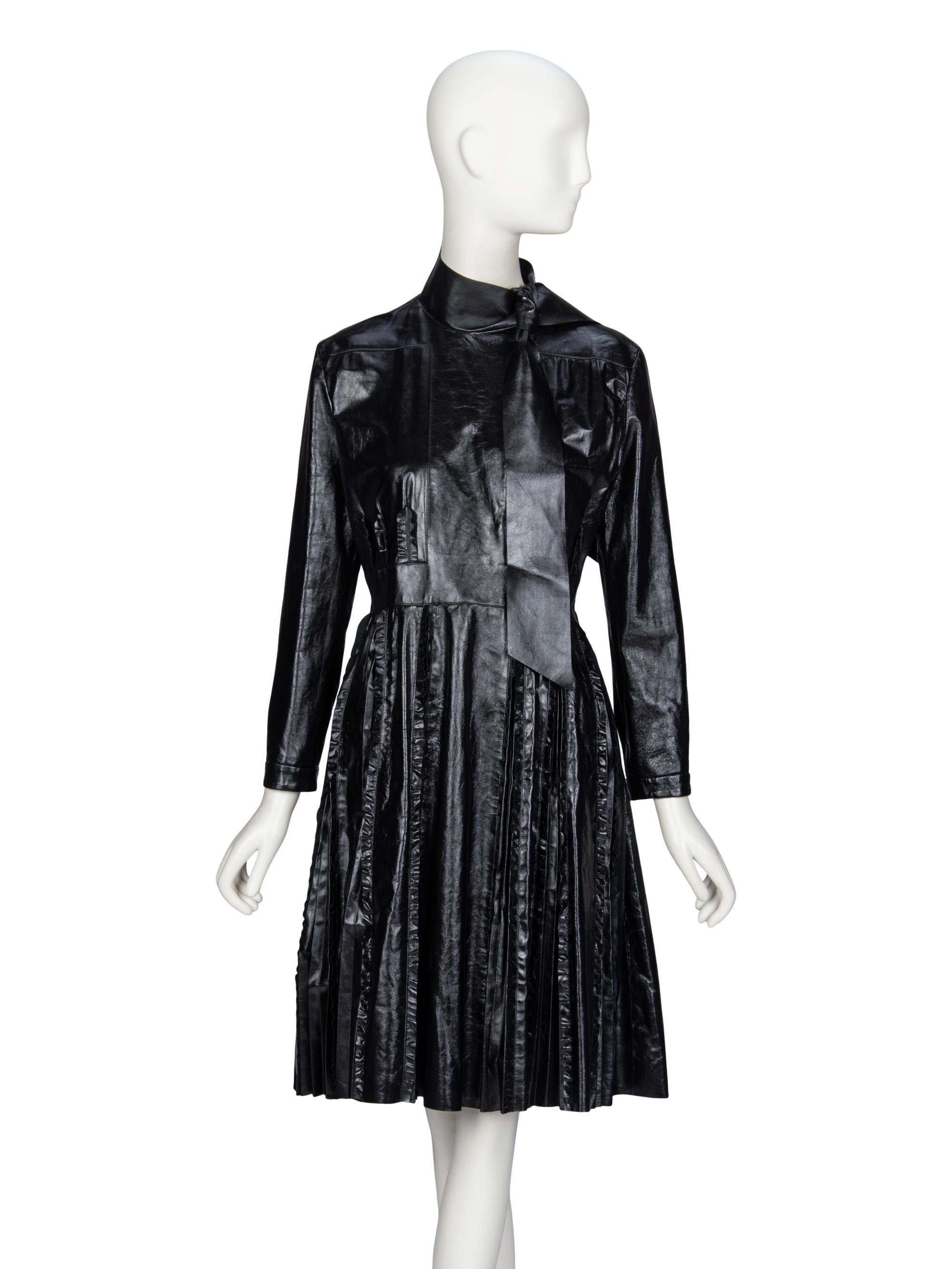 Valentino, Glossy Black Leather Dress