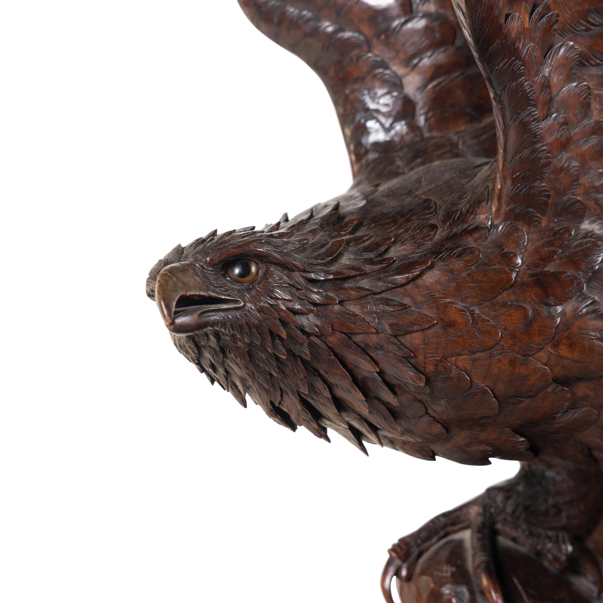A Japanese Carved Wood Model of an Eagle