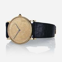 An 18K yellow gold 1879 $20 coin strap watch, Corum