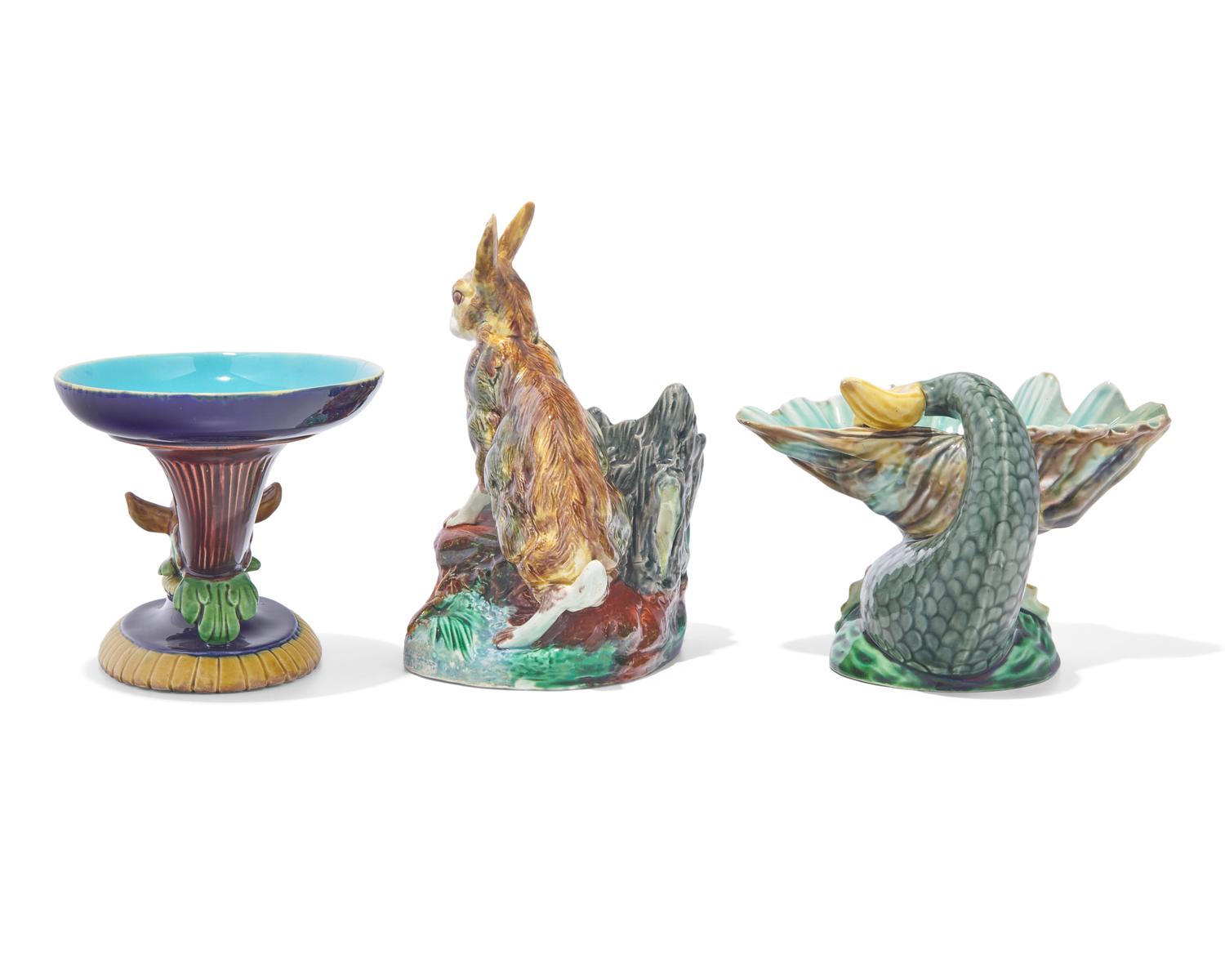 Three English Majolica Dishes