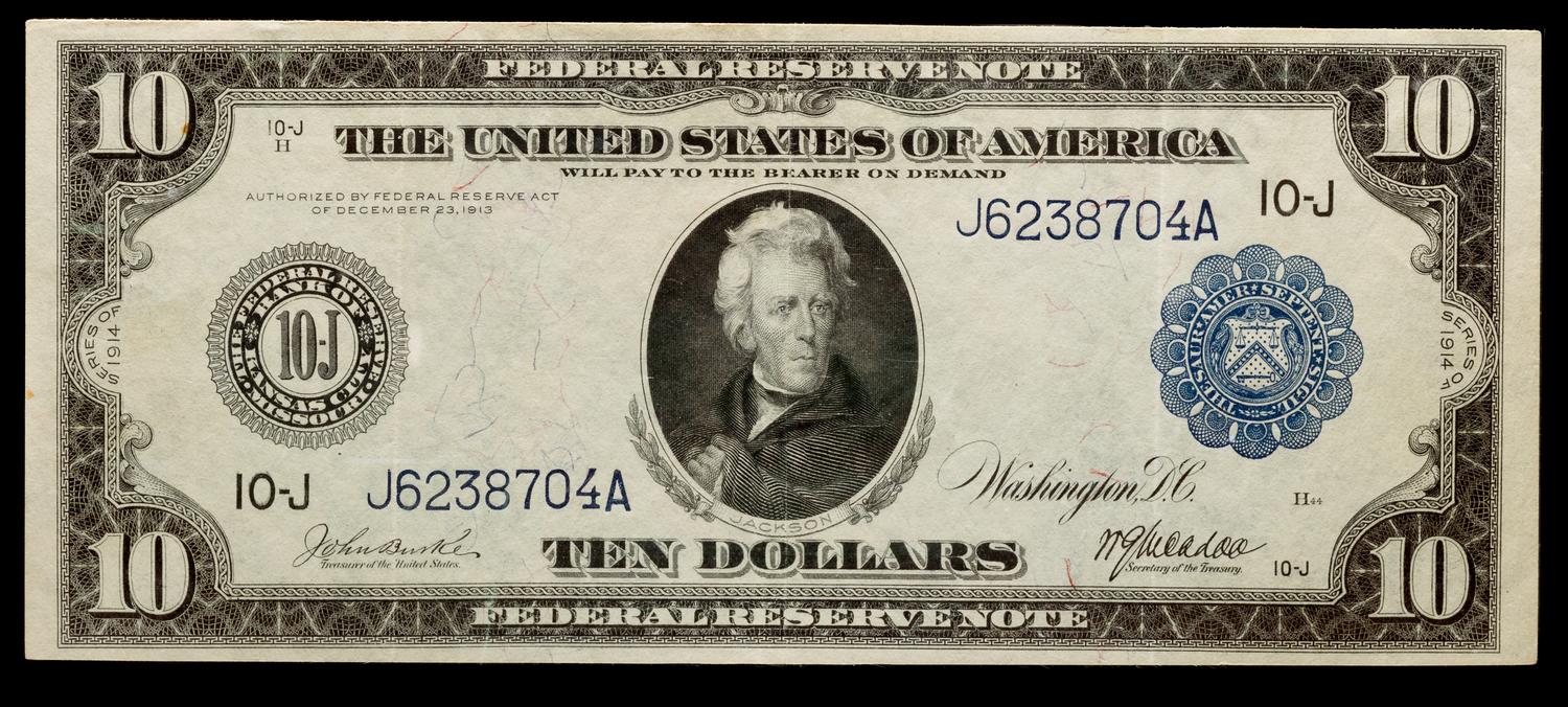 A United States Series 1914-J $10 Federal Reserve Note — PCGS CURRENCY GRADED XF40.