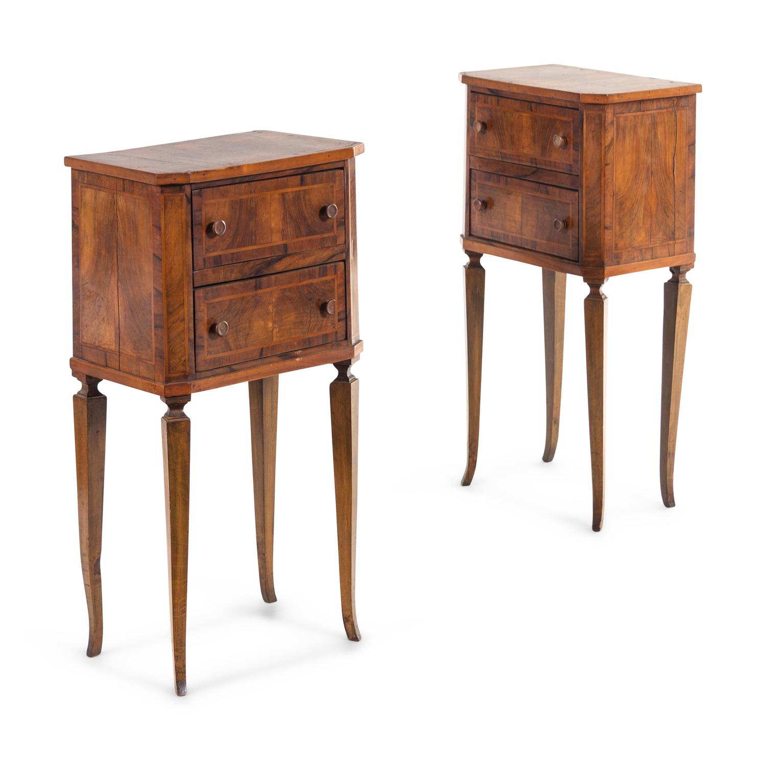 A Pair of Louis XVI Provincial Style Inlaid Walnut Side Cabinets