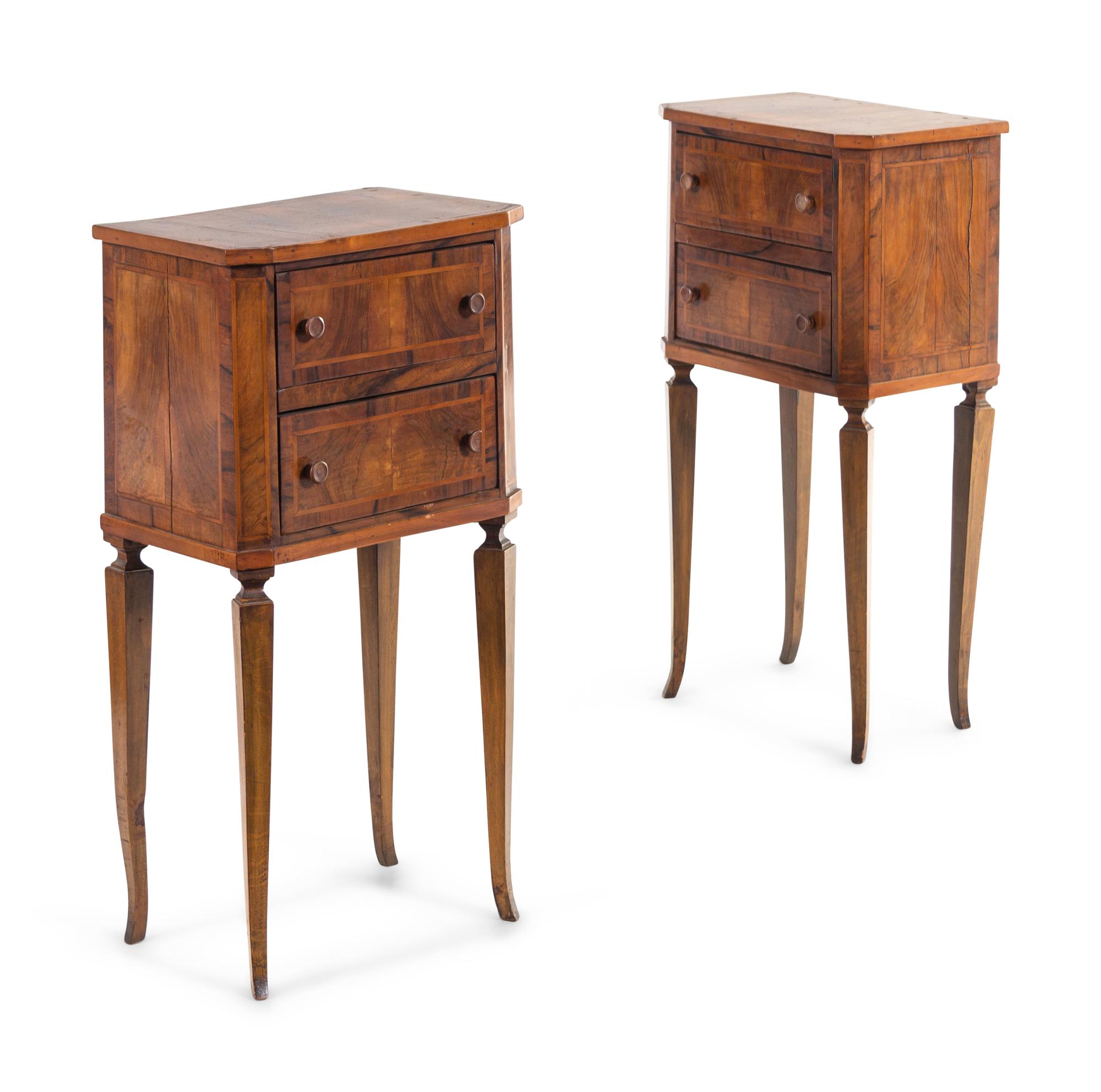 A Pair of Louis XVI Provincial Style Inlaid Walnut Side Cabinets