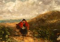 A Woman Walking on a Coastal Path, North Wales , 1850
