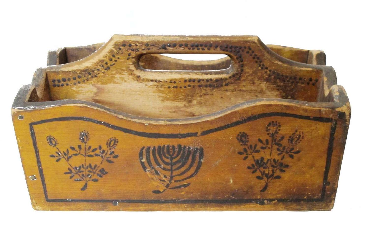 Painted and stenciled cutlery tray pennsylvania, 19th century