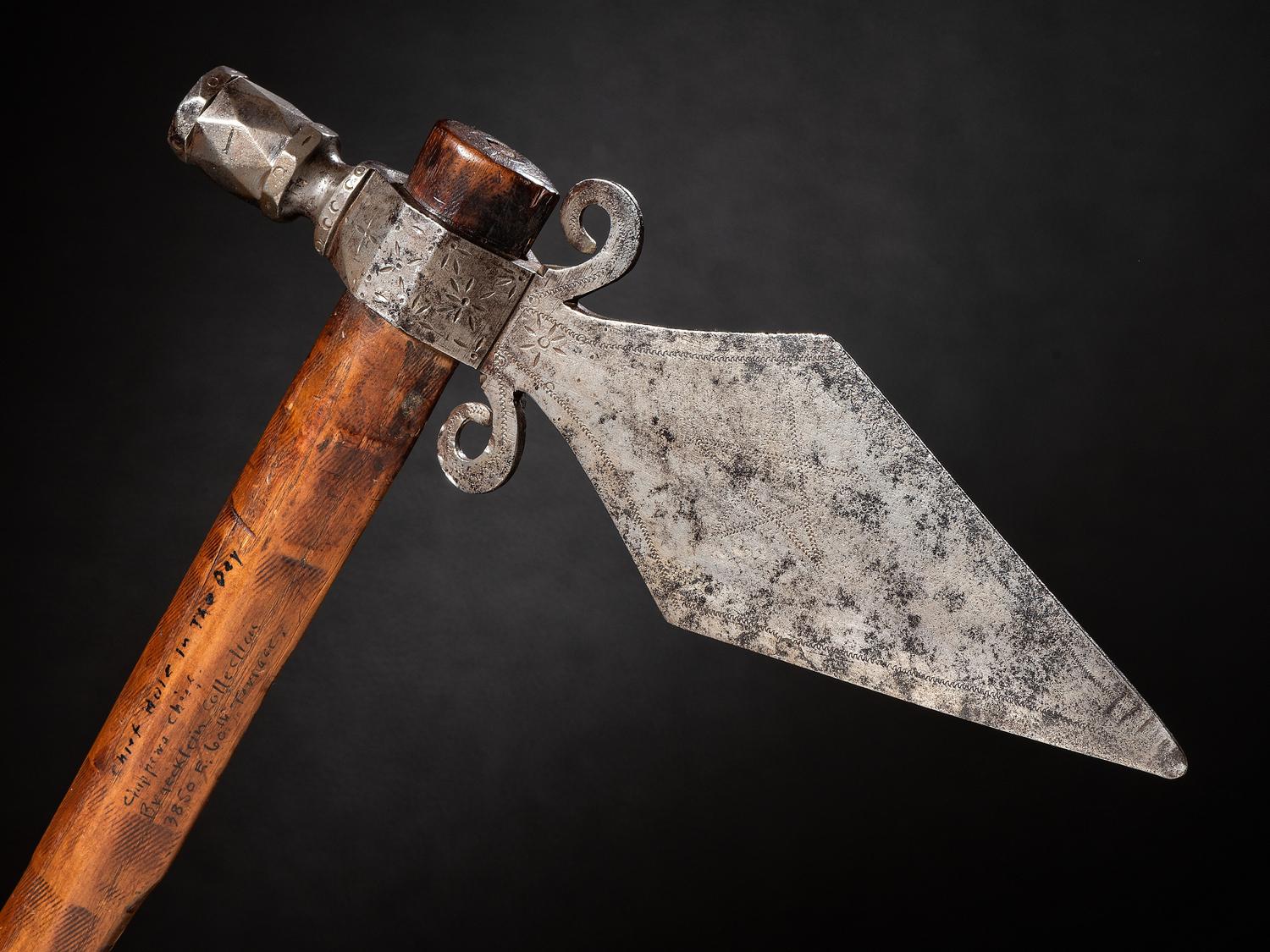 Engraved Spontoon Pipe Tomahawk, Attributed to Chief Hole in the Day
