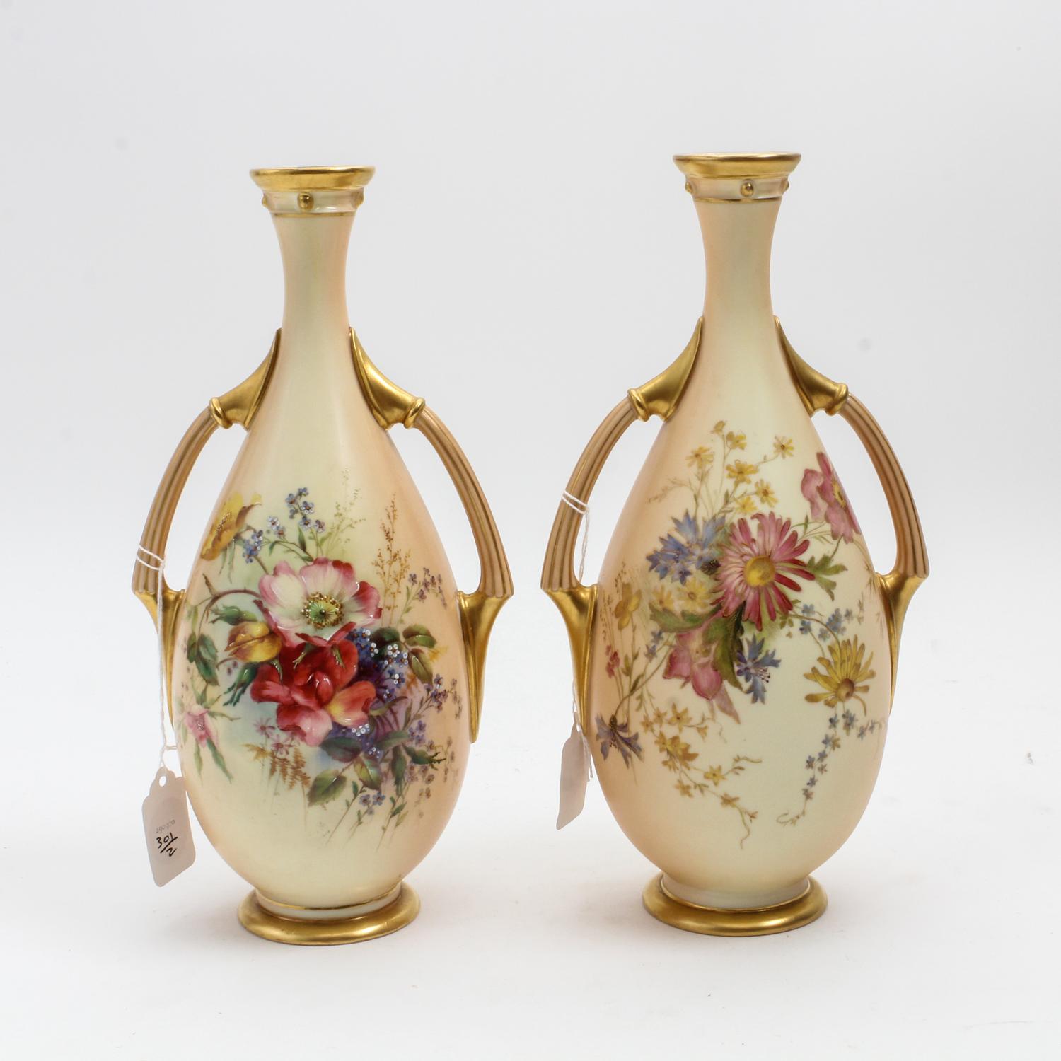 A Pair of Royal Worcester Porcelain Vases Height 11 1/4 inches. — 1903