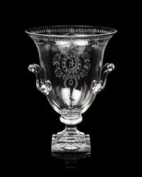 A Steuben Engraved Glass Strawberry Mansion Urn