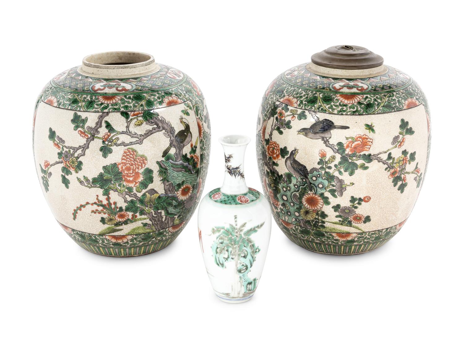 Three Chinese Famille Verte Porcelain Vessels