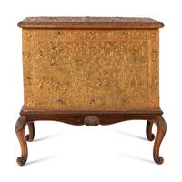A Burmese Gilt Lacquer Manuscript Chest on an Associated Stand
