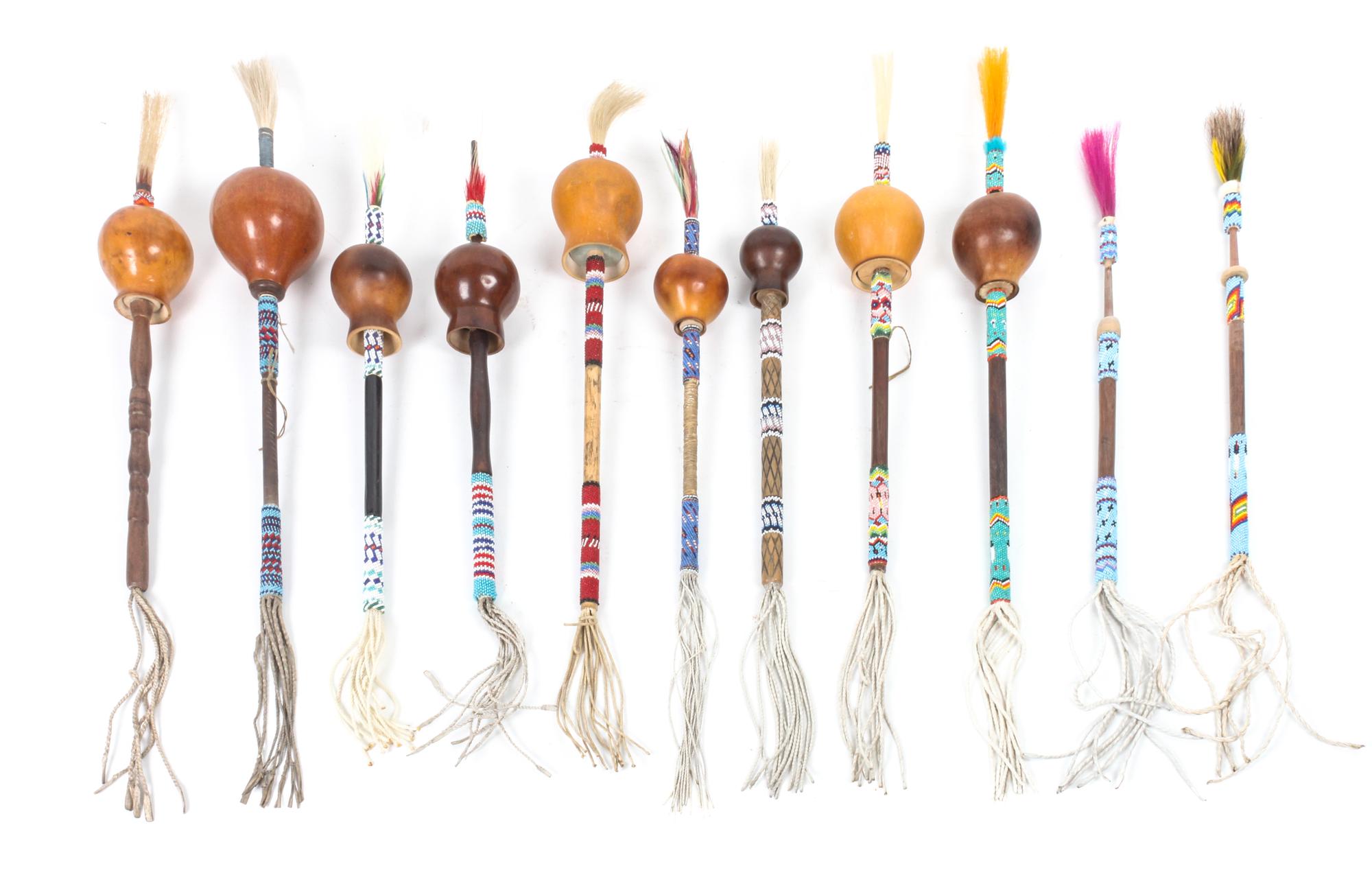A Group of Peyote Rattles Length of longest 12 1/2 inches.
