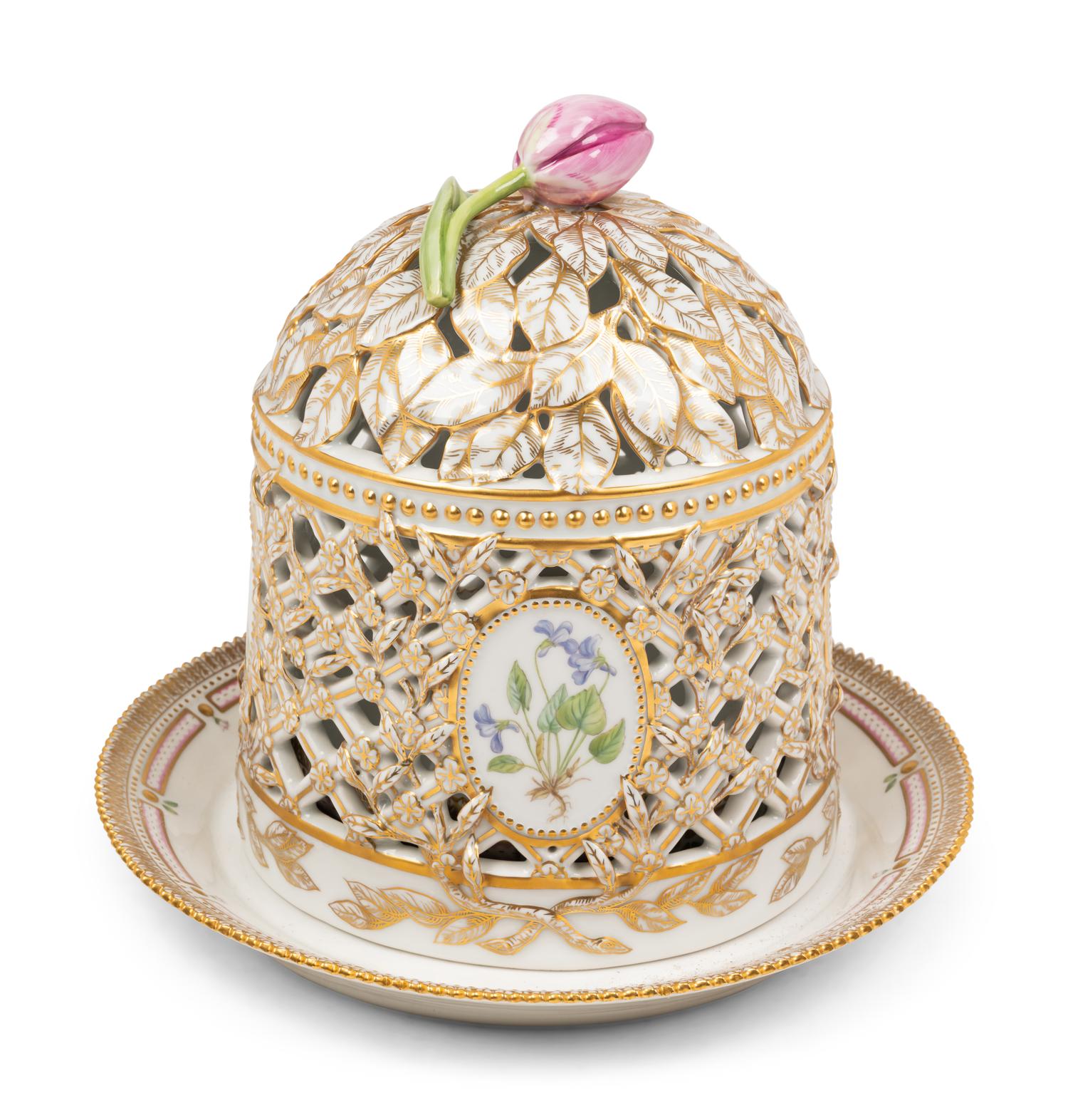 A Royal Copenhagen Flora Danica Porcelain Ice Dome and Stand