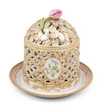 A Royal Copenhagen Flora Danica Porcelain Ice Dome and Stand