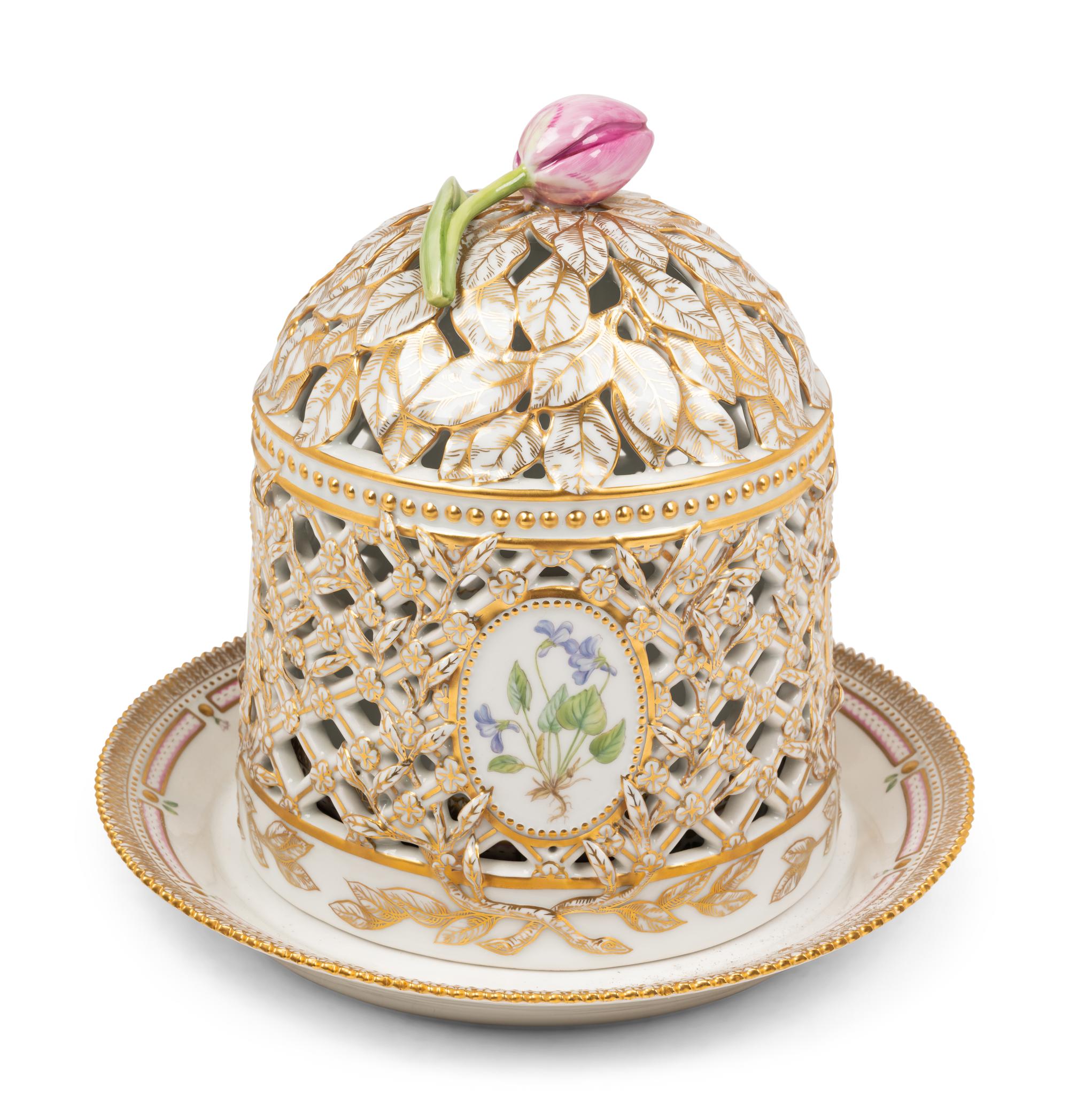 A Royal Copenhagen Flora Danica Porcelain Ice Dome and Stand
