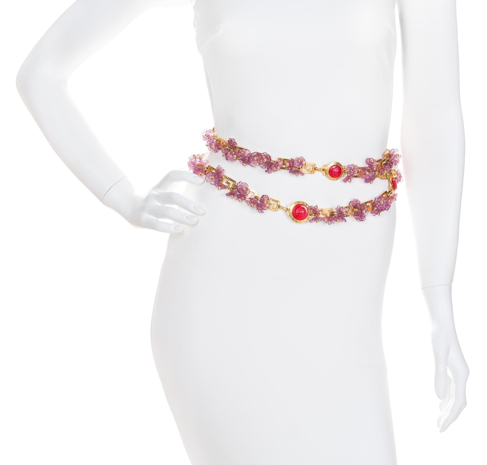 A Gianni Versace Purple Floral and Greco Link Belt, 70" x 1".