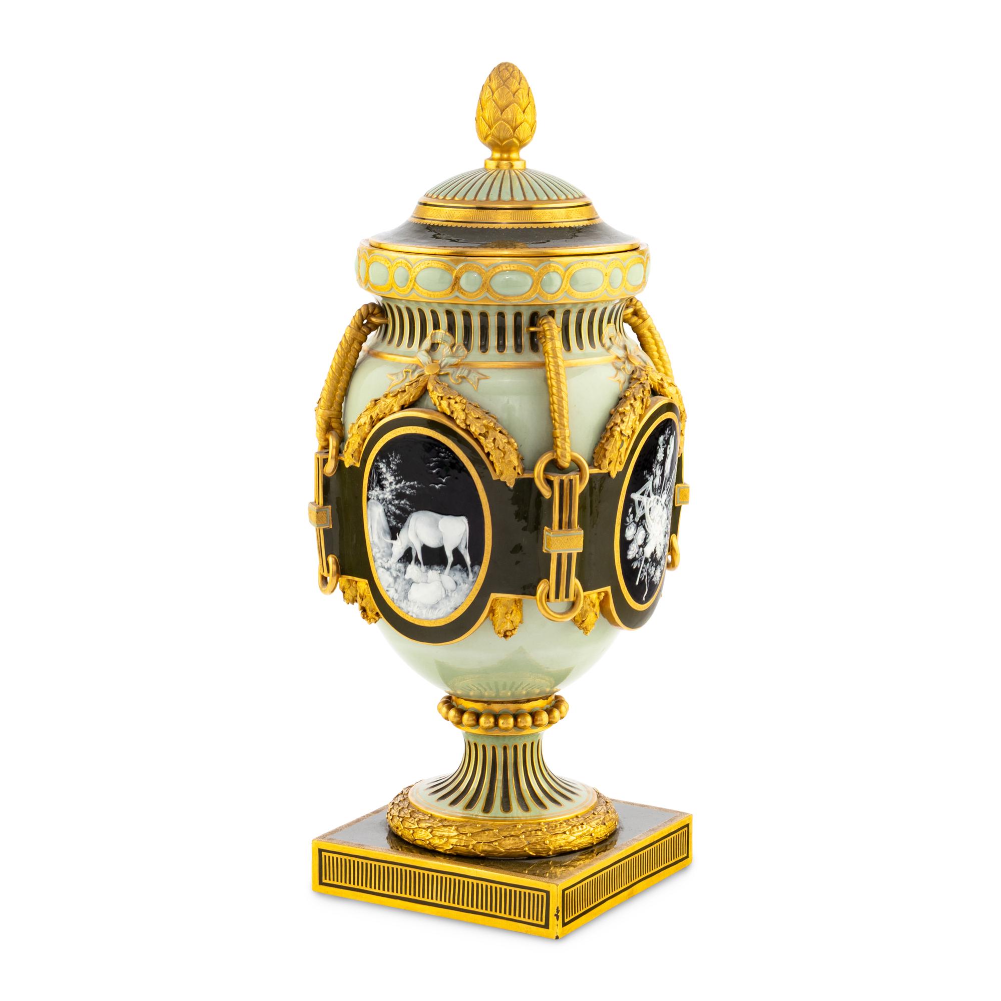 A Minton Pâte-sur-Pâte Porcelain Covered Exhibition Urn