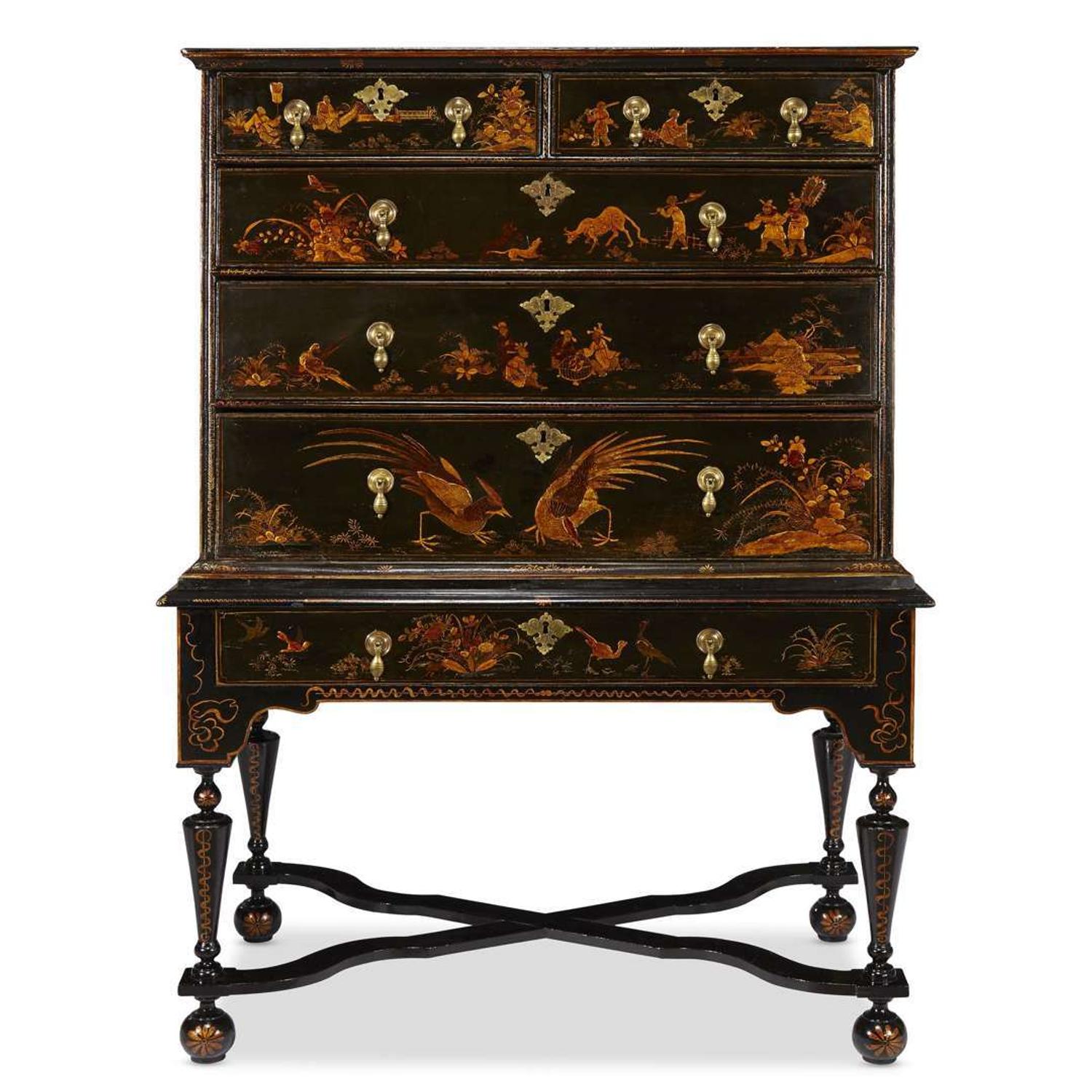 William and Mary black Japanned high chest English and American, 18th and 20th century