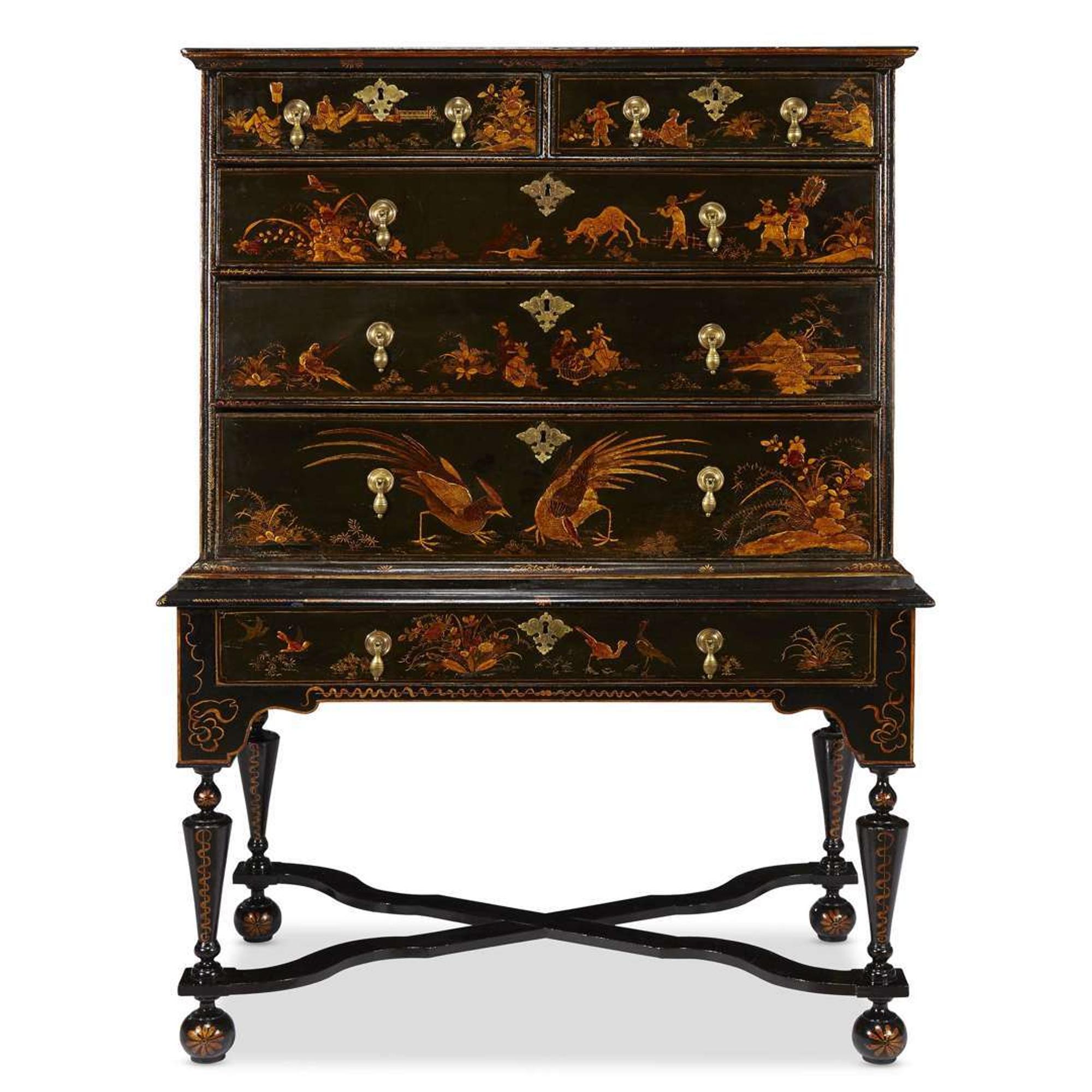 William and Mary black Japanned high chest English and American, 18th and 20th century