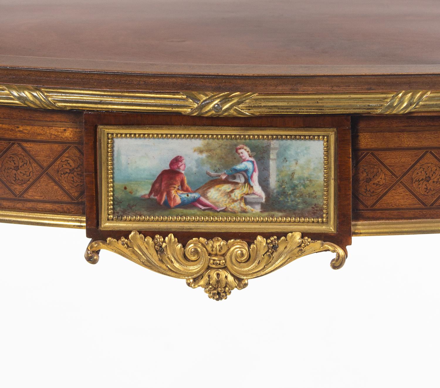 A Louis XV Style Gilt Bronze and Porcelain Mounted Two-Tier Serving Table