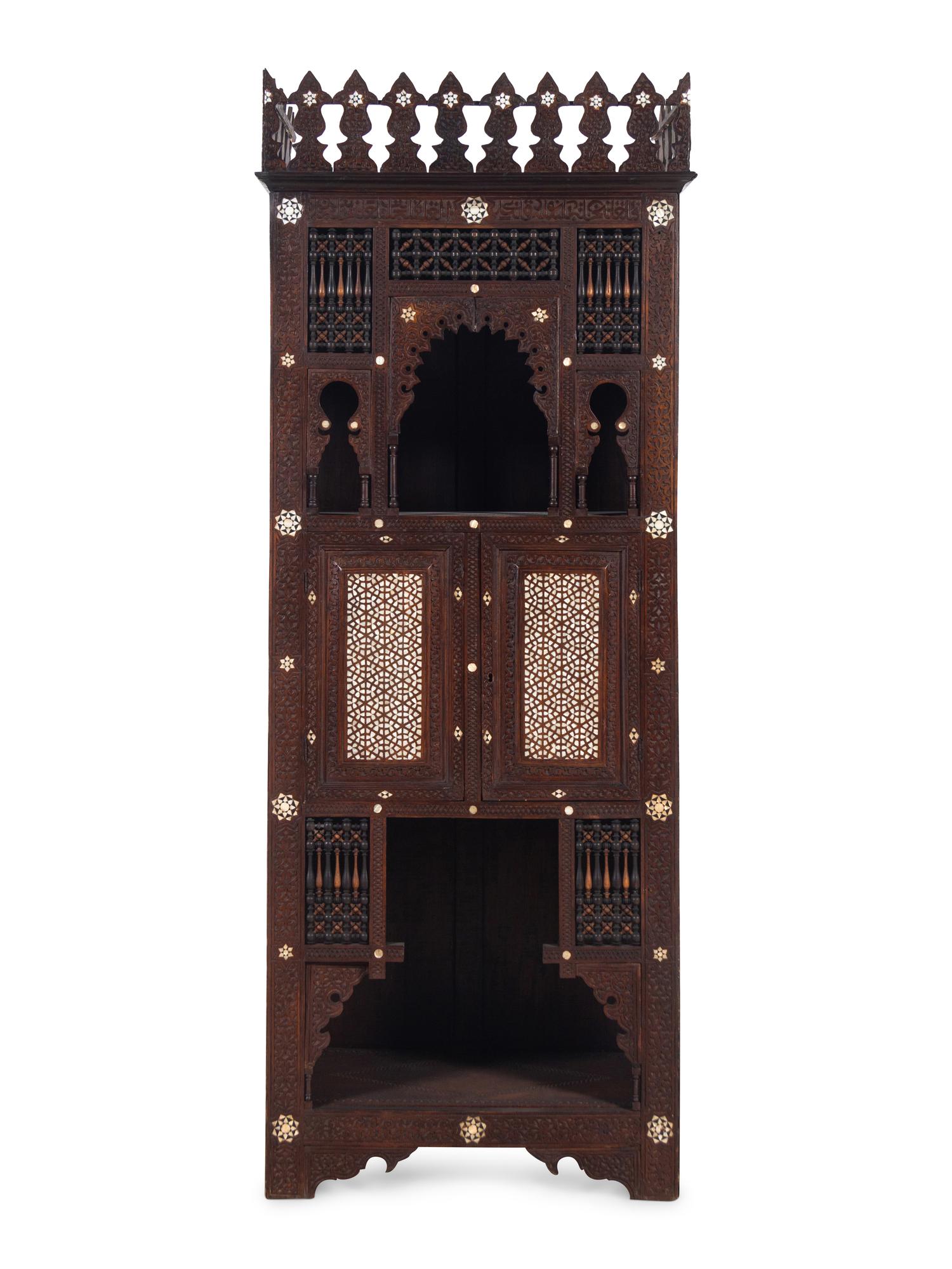 A Syrian Carved and Mother-of-Pearl Inlaid Cabinet