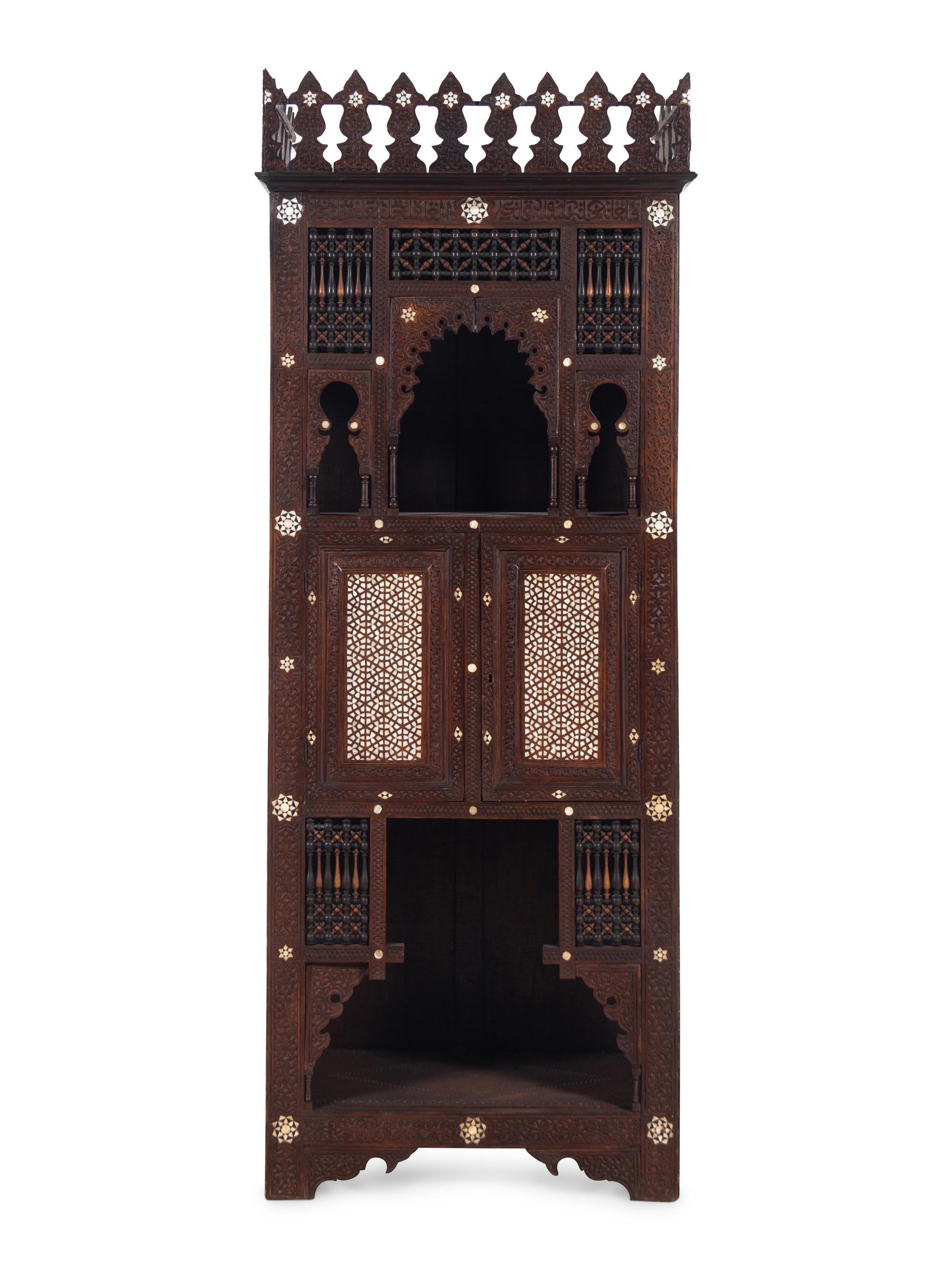 A Syrian Carved and Mother-of-Pearl Inlaid Cabinet