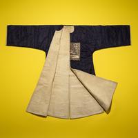 A Chinese Dark Blue Silk Fur Lined Official's Robe, Bufu , Late Qing Dynasty — 清晚期 石青地四品武官冬補服