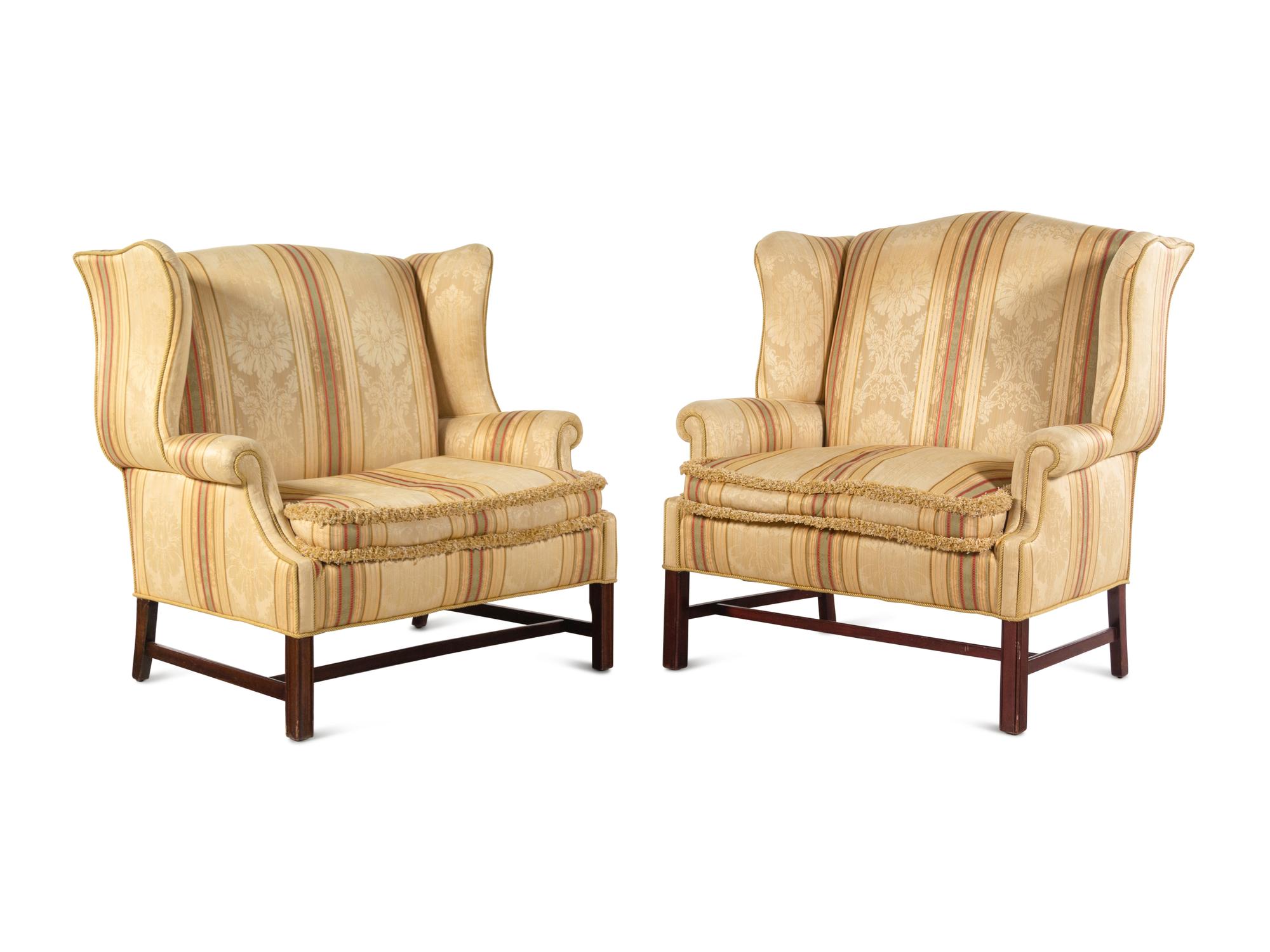 Two George III Style Mahogany Library Chairs with Scalamandré Upholstery