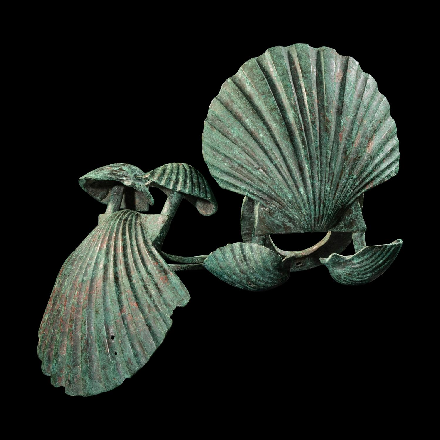 Two Roman Bronze Chariot Fittings in the Form of Shells