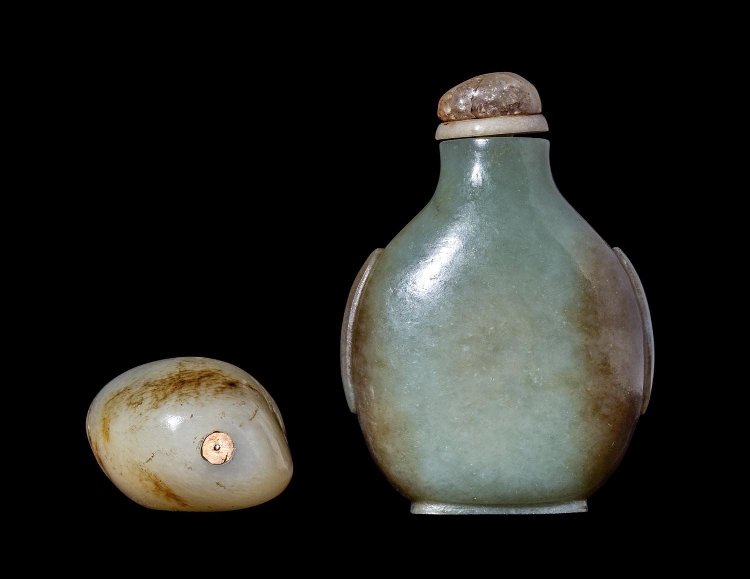 Two Chinese Celadon Jade Snuff Bottles
