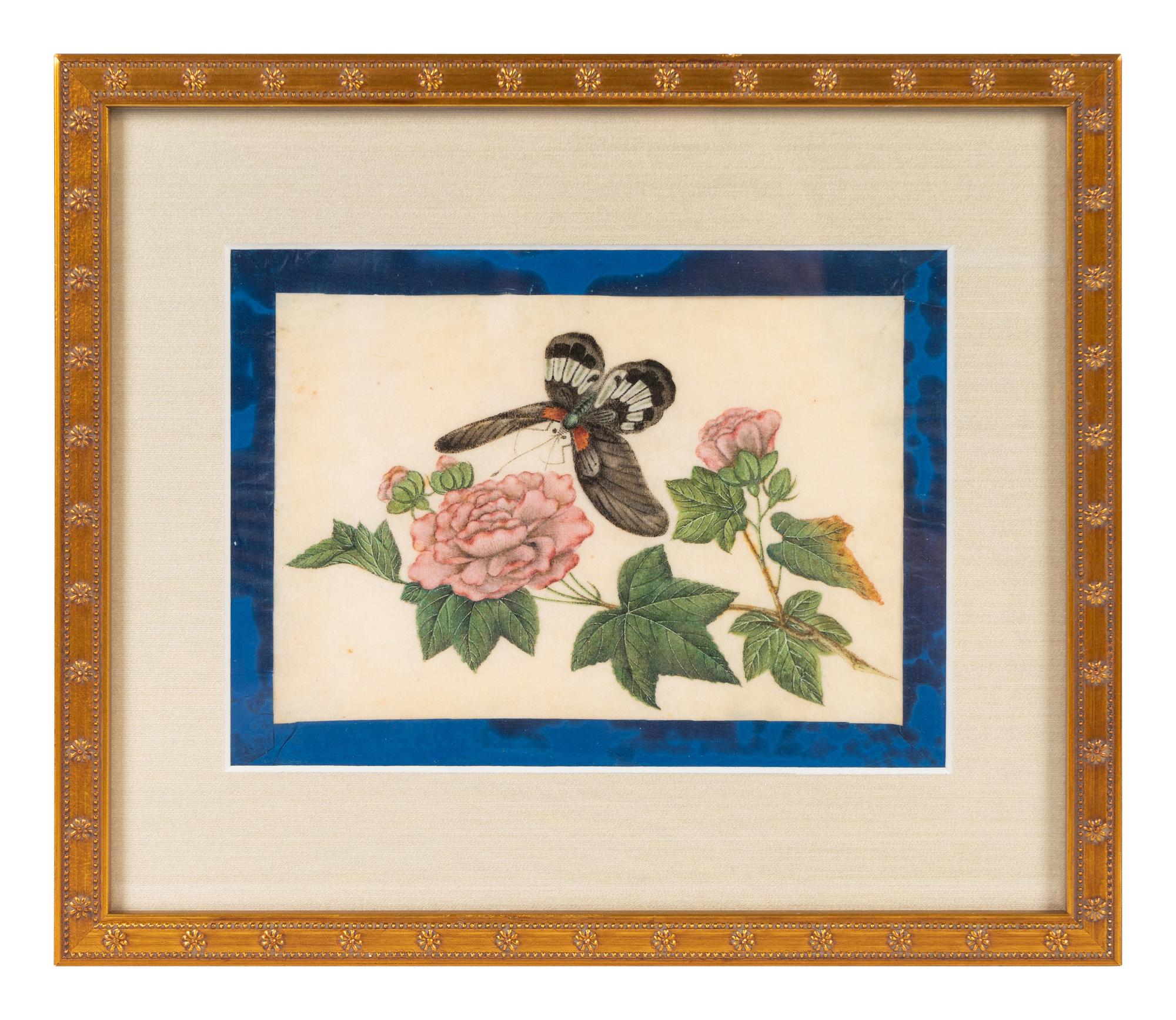 A Group of Six Chinese Pith Paintings of Butterflies and Flowers — 19TH/20TH CENTURY
