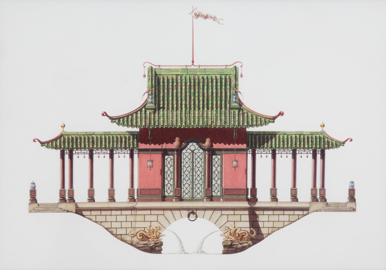 A Group of Gilt Framed Color Reproductions of Dams & Zega's Watercolors Chinoiseries Framed 13 5/8 x 17 1/2 inches. — 20TH CENTURY
