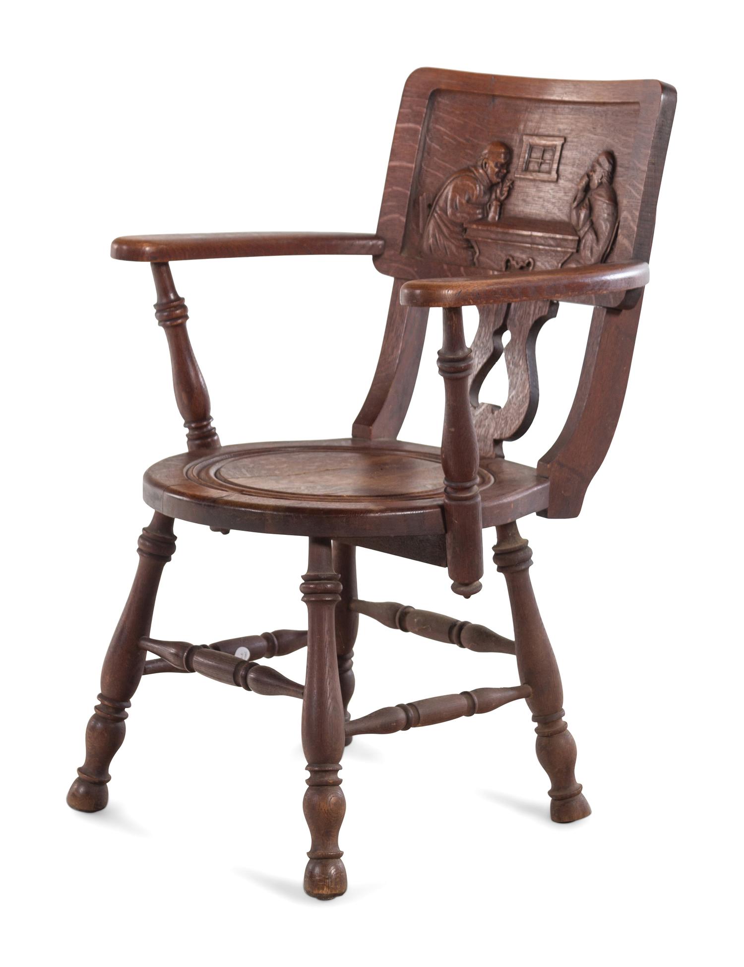 A German Carved Oak Bier Stube Armchair
