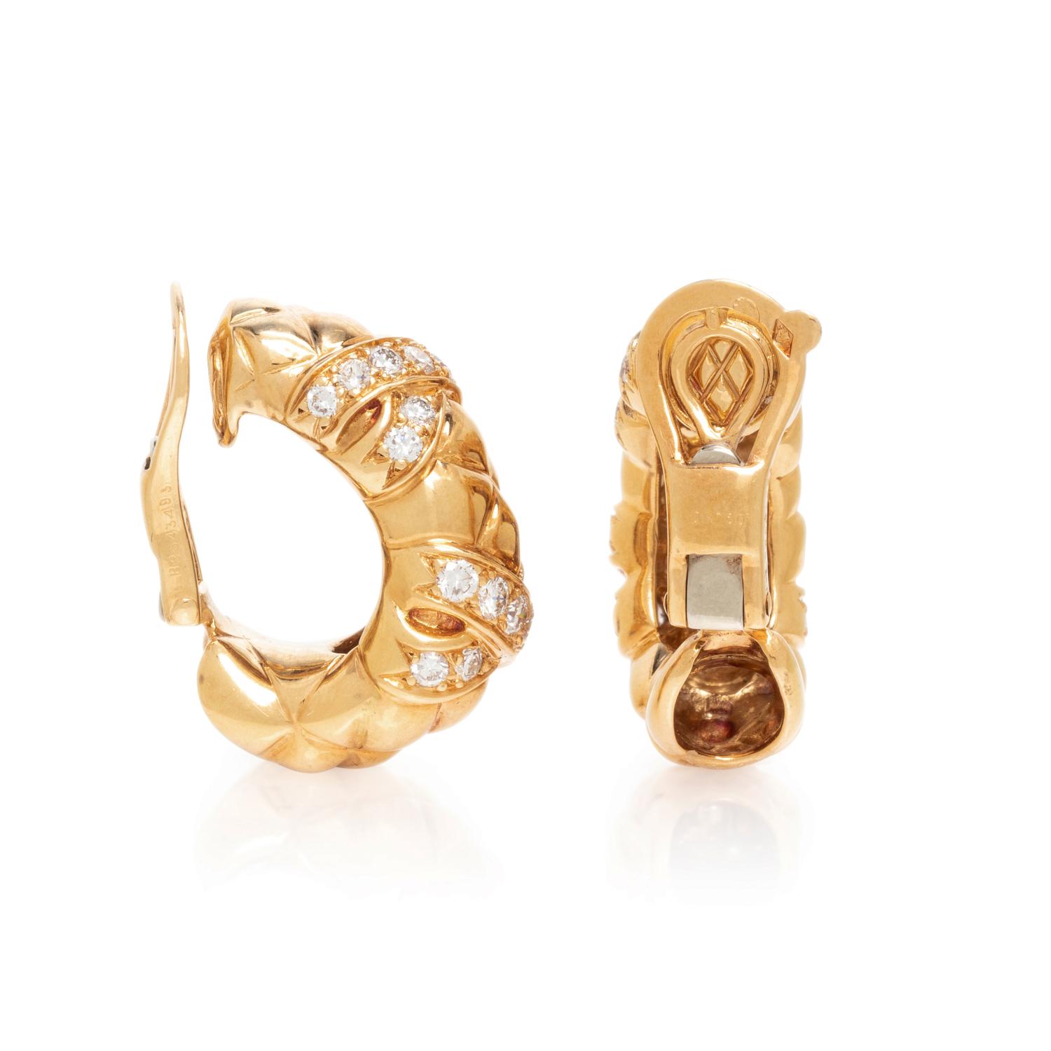 BOUCHERON, YELLOW GOLD AND DIAMOND HALF-HOOP CLIP EARRINGS