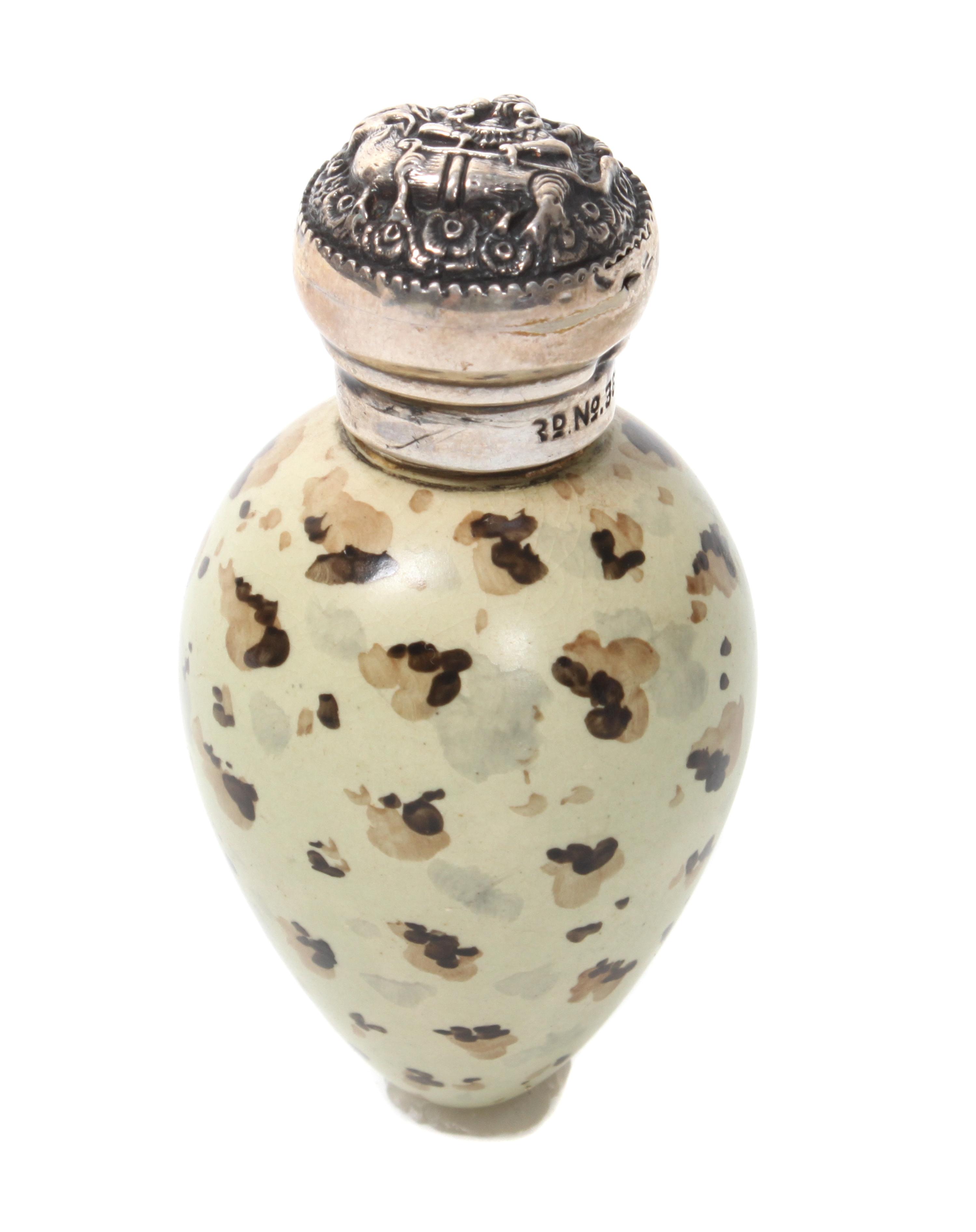 A Silver Topped Quail Egg Shaped Scent Bottle Height 2 1/ 2 inches