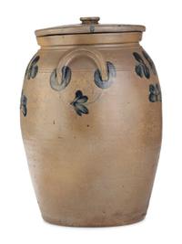 A Peter Hermann Cobalt Decorated Lidded Six-Gallon Crock