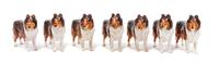 A Group of Seven Royal Doulton Porcelain Collies Width 5 inches.