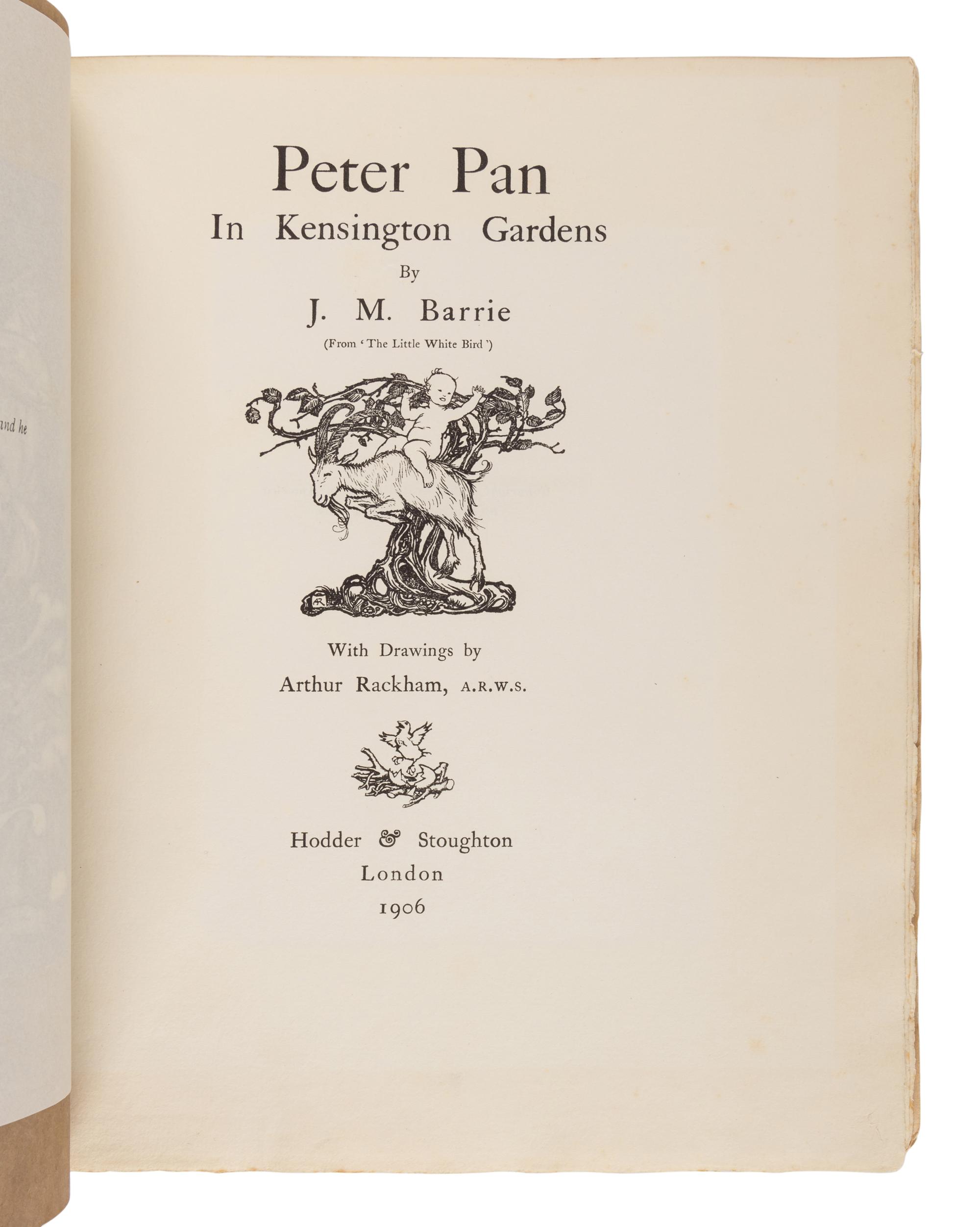 [RACKHAM, Arthur (1867-1939), illustrator]. BARRIE, James Matthew (1860-1937). Peter Pan in Kensington Gardens . London: Hodder & Stoughton, 1906.