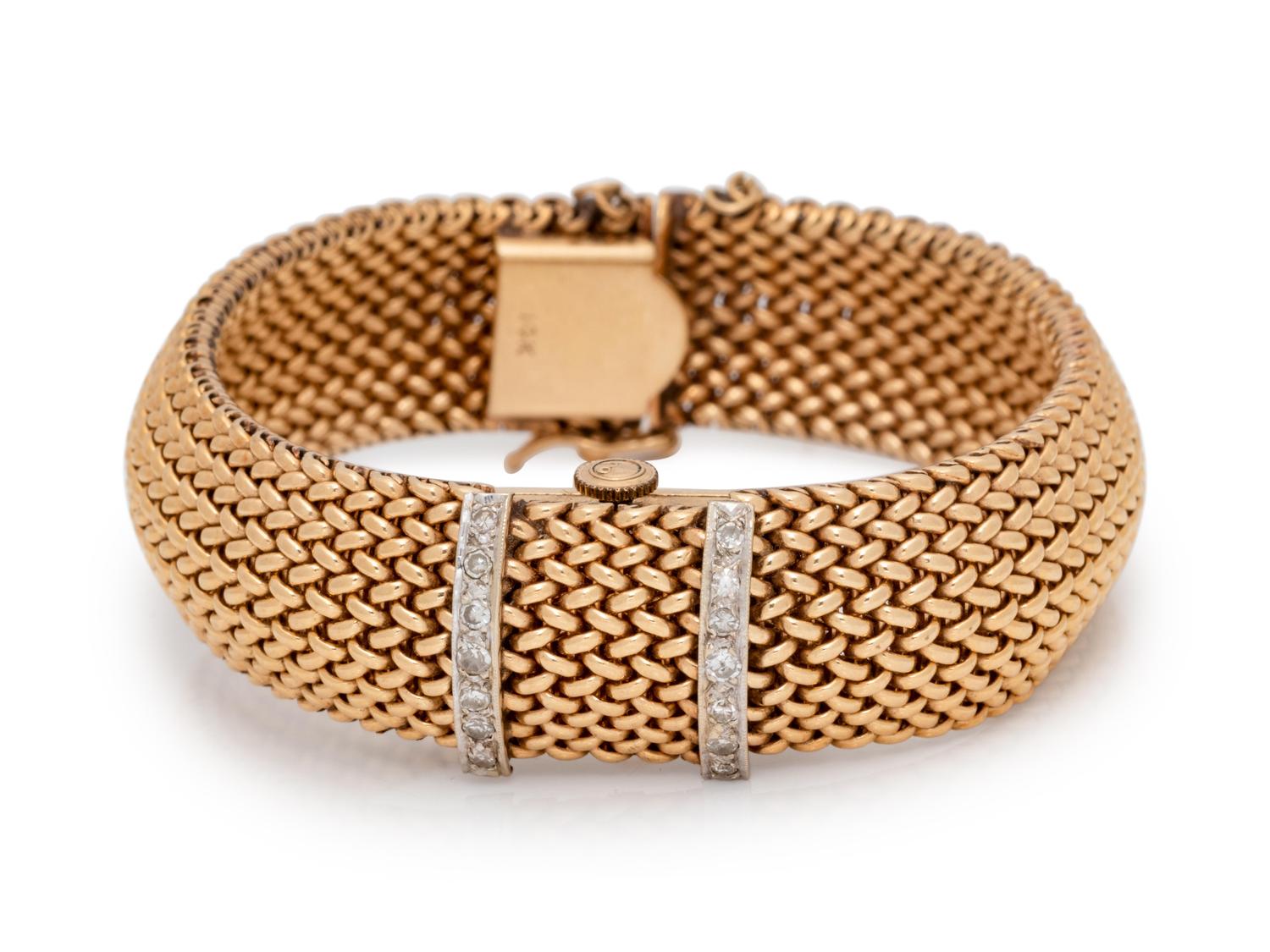 A 14 Karat Yellow Gold and Diamond Surprise Wristwatch, Kent,