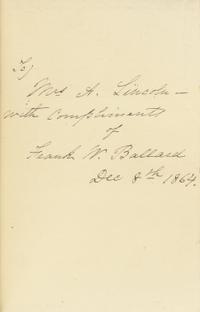 [LINCOLN, Mary Todd (1818-1882), her copy]. HOWS, John William Stanho (1797-1871), editor. Golden Leaves from the American Poets . New York: James G. Gregory, 1865.