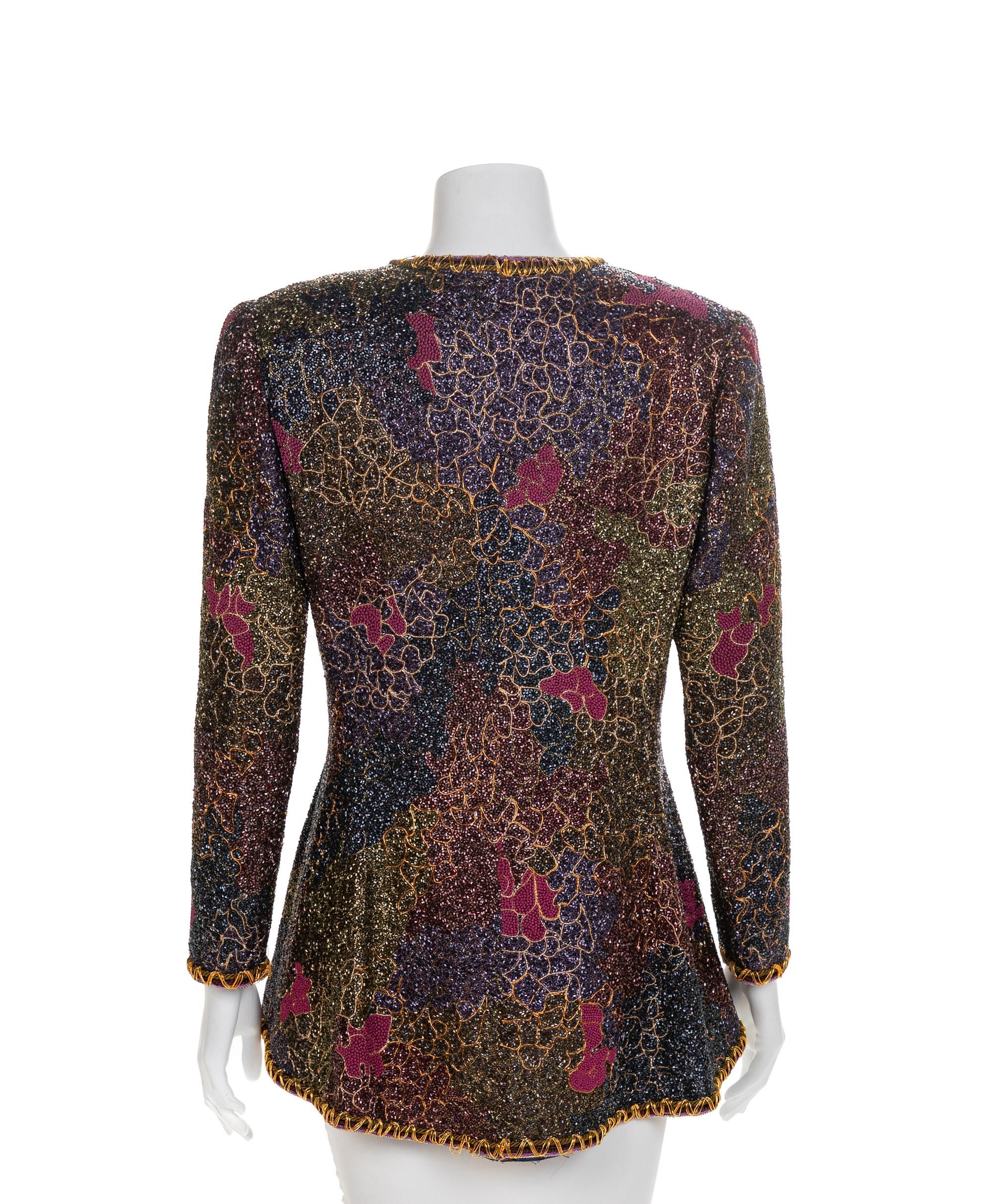 Mary McFadden Heavily Beaded Jacket, 1980-90s Size label: 6