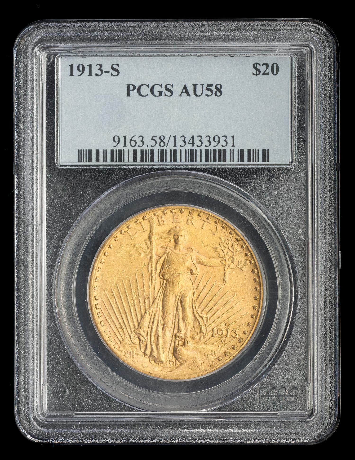 A United States 1913-S St. Gaudens $20 Gold Coin