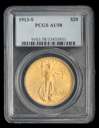 A United States 1913-S St. Gaudens $20 Gold Coin