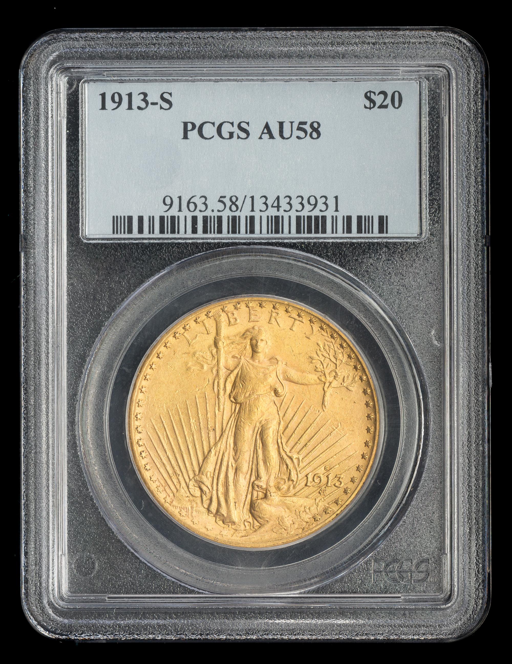 A United States 1913-S St. Gaudens $20 Gold Coin