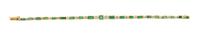 A Yellow Gold, Platinum, Emerald and Diamond Line Bracelet, 11.10 dwts.