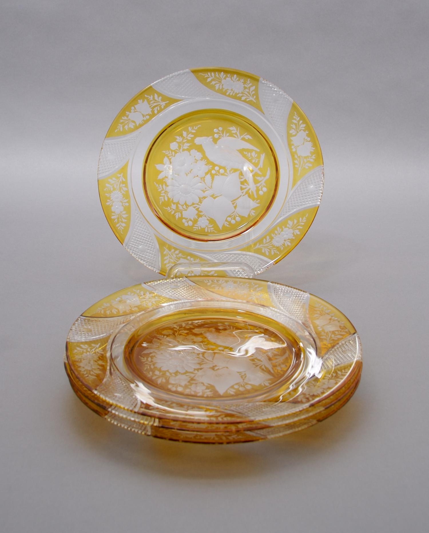 A Set of Twelve Bohemian Glass Dishes, Diameter 8 7/8 inches.