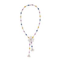 Multi Color Sapphire and Diamond Clover Lavalier Necklace