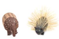 Four New Mexican Carved and Painted Wood Folk Art Animals Height of larger armadillo 5 1/2 x length 18 1/2 inches
