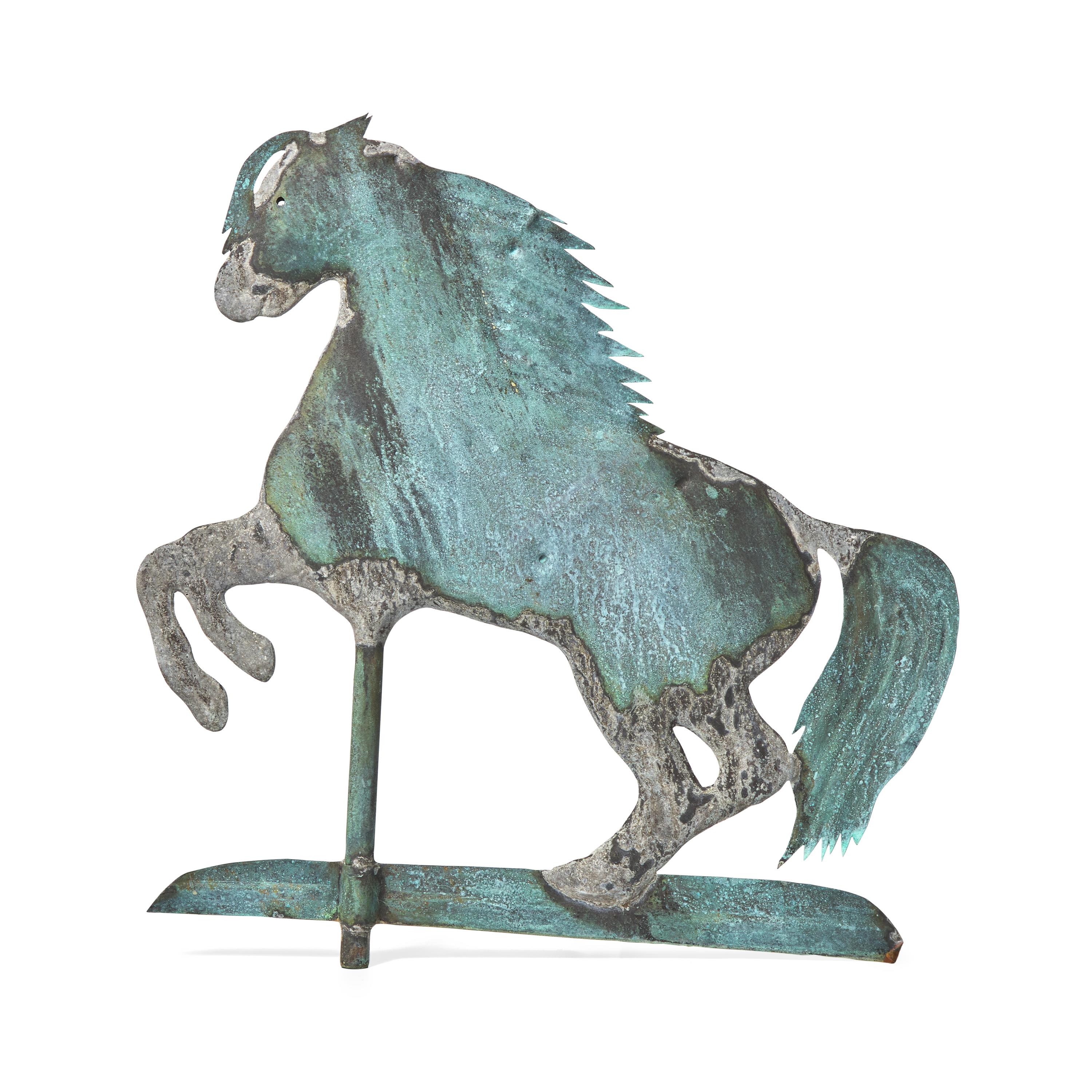 A Patinated Copper Leaping Horse Weathervane