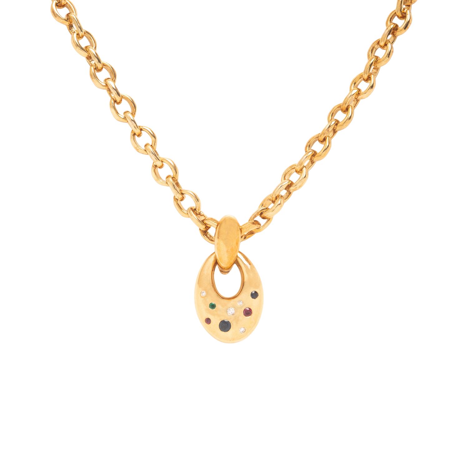 Multigem and Yellow Gold Pendant Necklace